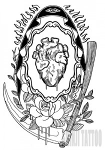 heart & rose tattoo sketch 34