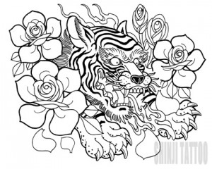 Shinji tiger and rose tattoo sketch 39